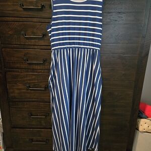 Navy and White Striped Sleeveless Dress